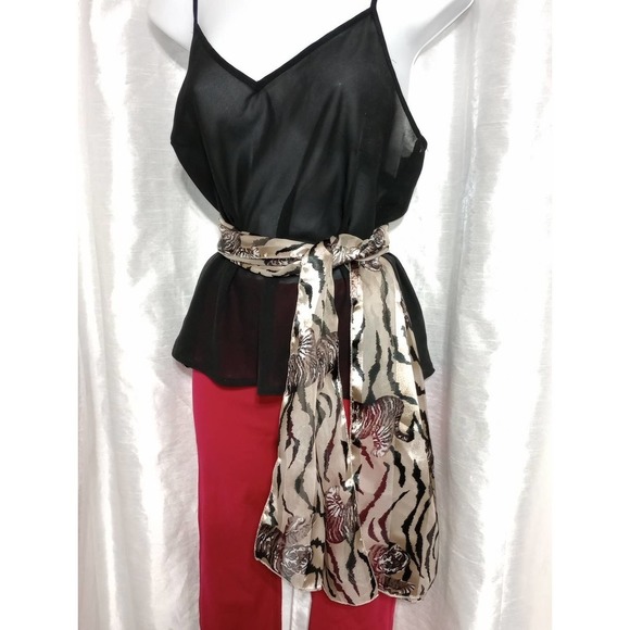 SATIN mesh stripe tiger scarf black tan ivory - Picture 5 of 6